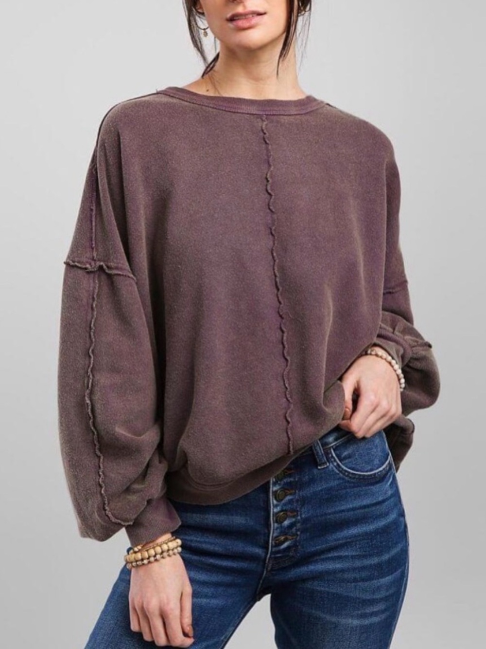 Free People Washed Plum Boxy Sweatshirt